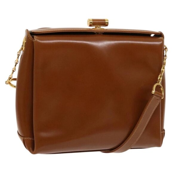GUCCI Bamboo Shoulder Bag Leather Brown Gold Auth am8449 - Picture 1 of 16